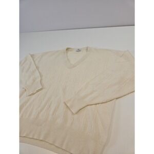 Vintage Neiman Marcus Sweater Mens XL Ivory V-Neck Cable Knit 100% Cashmere 90s
